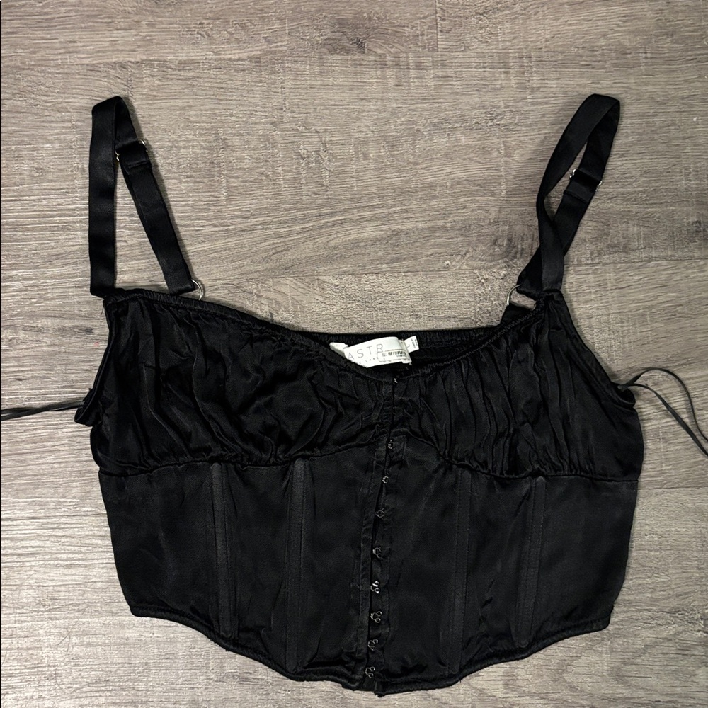 Astr Black Satin Top